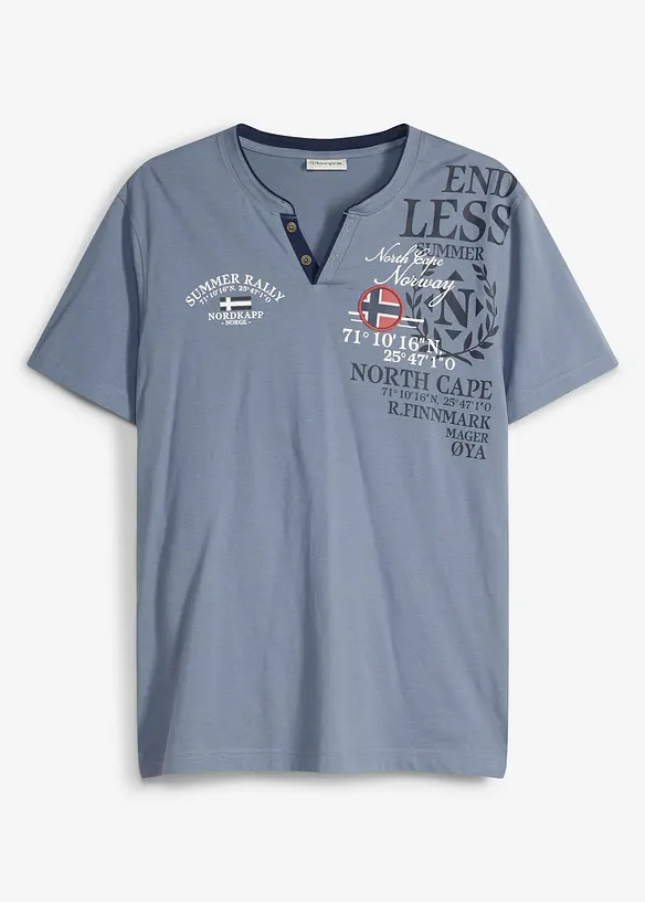 T-shirt i ekologisk bomull med kort knappsl&aring;, bonprix