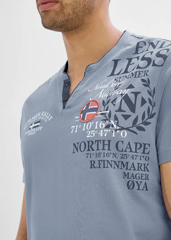 T-shirt i ekologisk bomull med kort knappsl&aring;, bonprix
