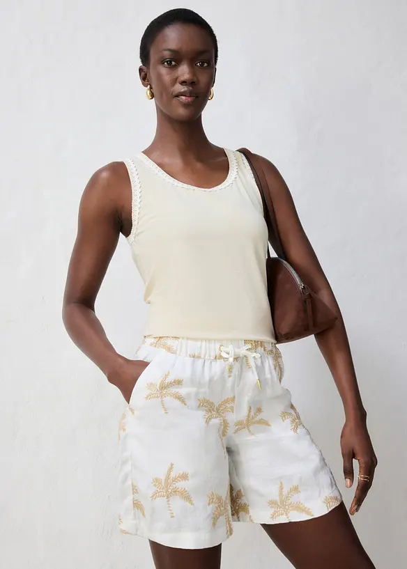 Linneshorts med broderi, bonprix