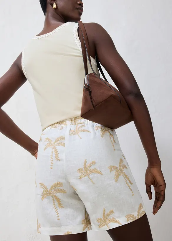 Linneshorts med broderi, bonprix