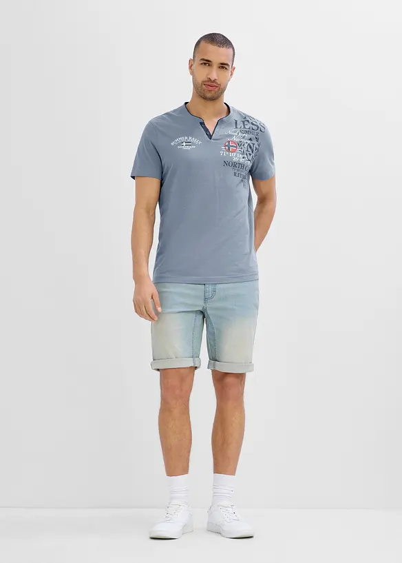 T-shirt i ekologisk bomull med kort knappsl&aring;, bonprix