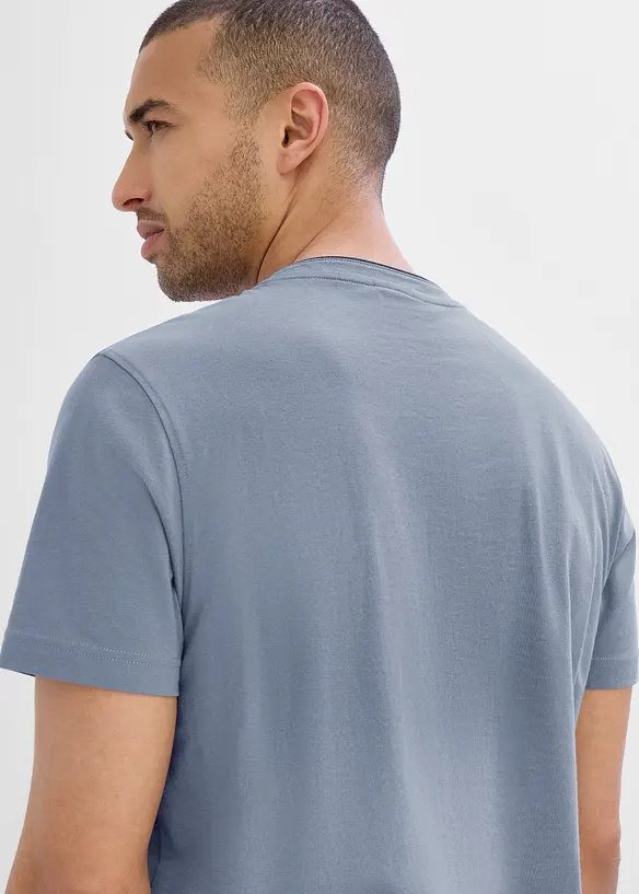 T-shirt i ekologisk bomull med kort knappsl&aring;, bonprix