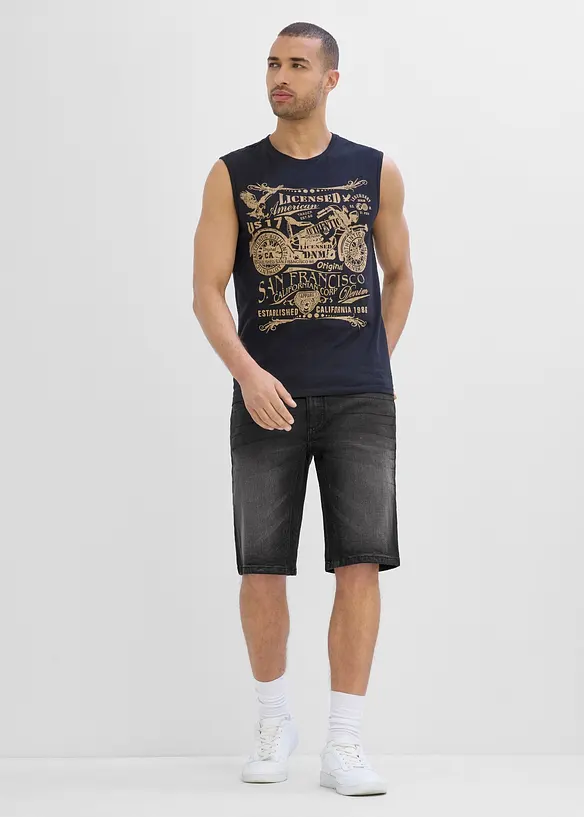Stretchiga jeansshorts med f&ouml;rst&auml;rkt gren, Regular Fit, bonprix