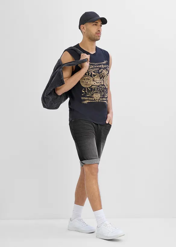Stretchiga jeansshorts med f&ouml;rst&auml;rkt gren, Regular Fit, bonprix