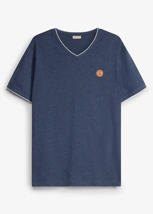 T-shirt med V-ringning med dubbel kant, bonprix