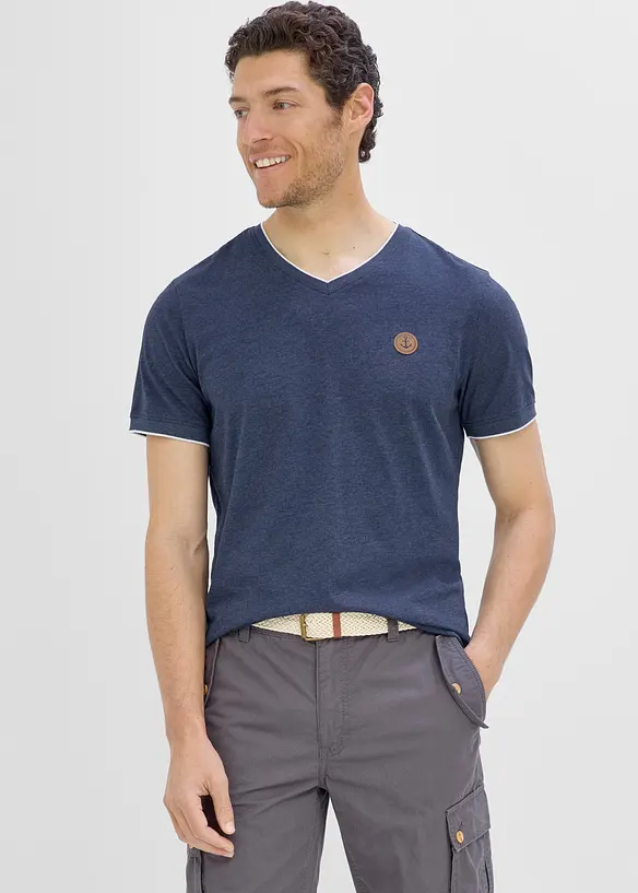T-shirt med V-ringning med dubbel kant, bonprix