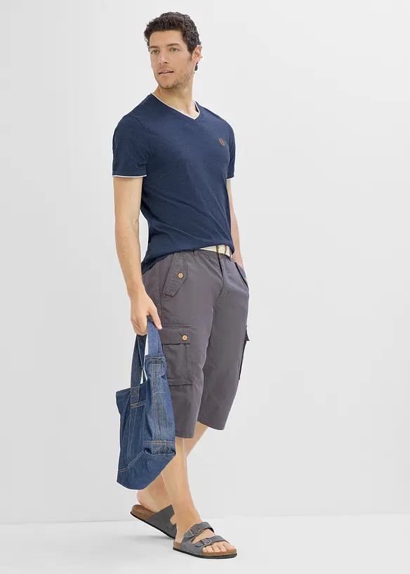 T-shirt med V-ringning med dubbel kant, bonprix