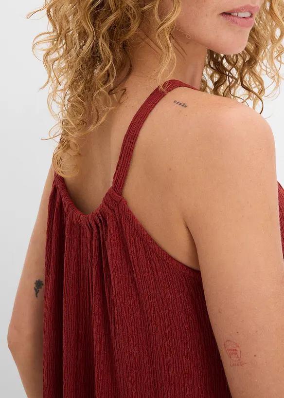 Kl&auml;nning i tunn kr&auml;pp med smala axelband, bonprix