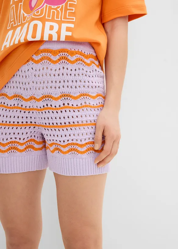 Stickade shorts i bomullsmix med linne, bonprix