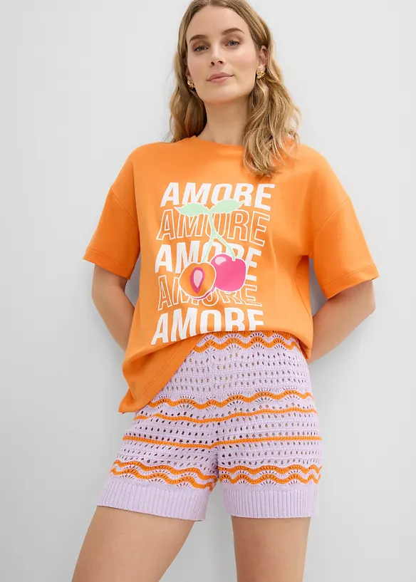 Stickade shorts i bomullsmix med linne, bonprix