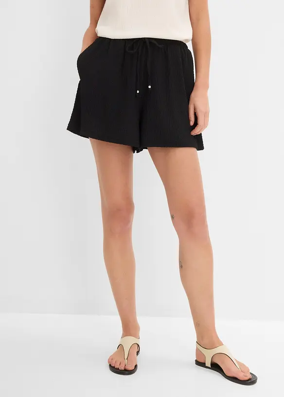 Dra p&aring;-shorts i kr&auml;ppat material med struktur, bonprix