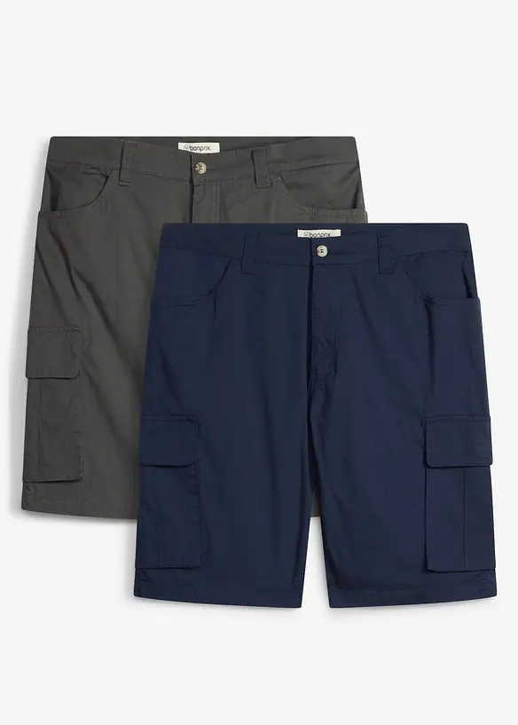 Stretchiga shorts i cargomodell (2-pack), bonprix