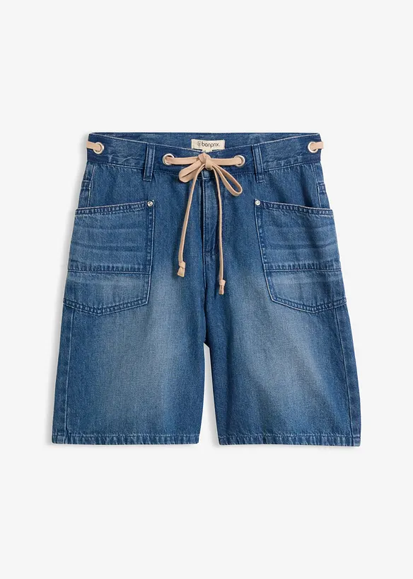 Jeansshorts Mid Waist, med dragsko, bonprix