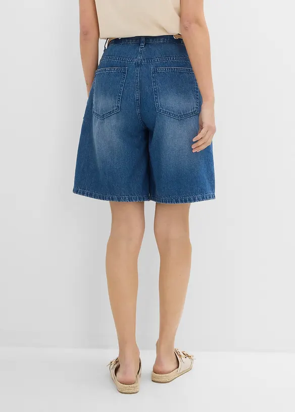 Jeansshorts Mid Waist, med dragsko, bonprix