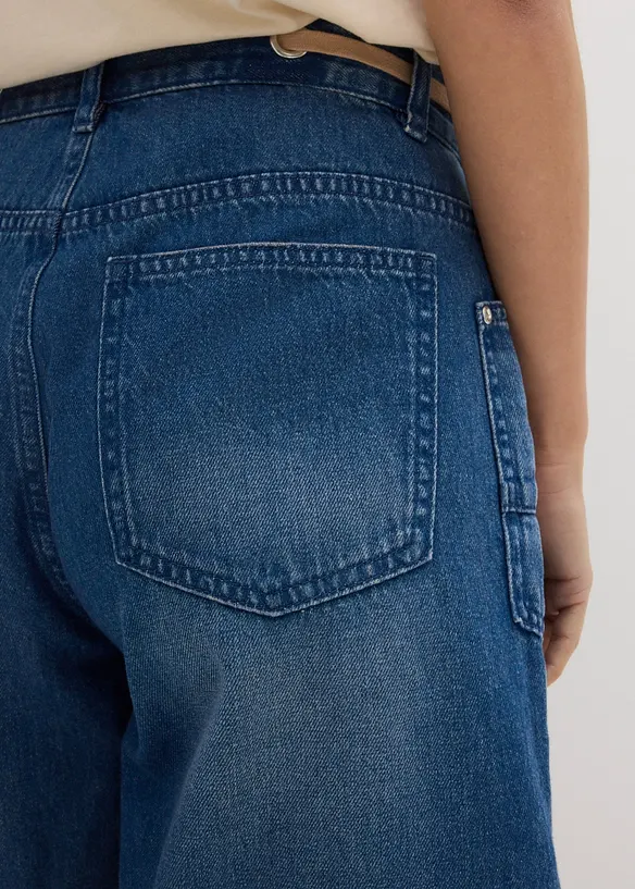 Jeansshorts Mid Waist, med dragsko, bonprix
