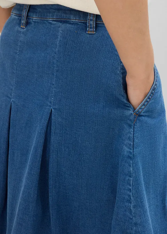 Jeanskjol Mid Waist, med veck, bonprix