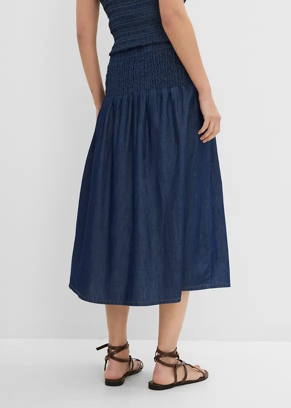 Jeanskjol i midil&auml;ngd, res&aring;rmidja, bonprix