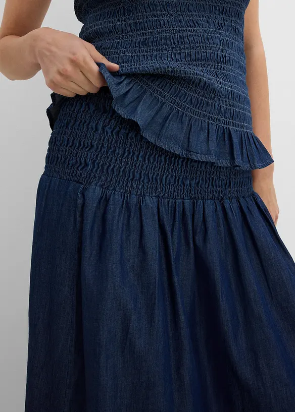 Jeanskjol i midil&auml;ngd, res&aring;rmidja, bonprix