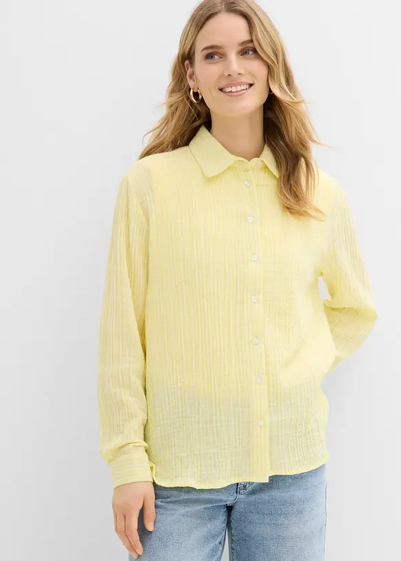 Skjortblus i luftig bomullsmuslin, bonprix