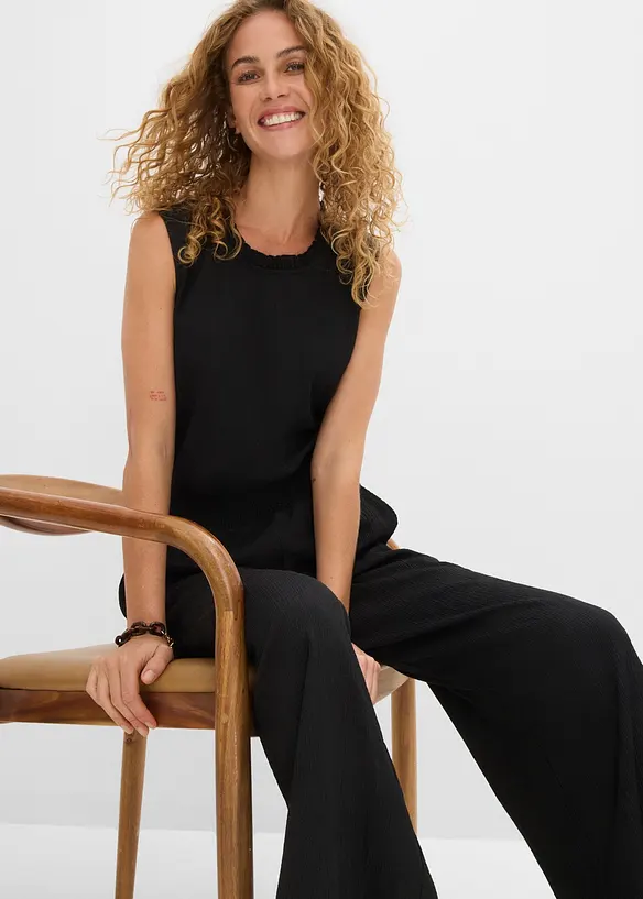 Jumpsuit i kr&auml;ppad jersey med struktur, bonprix