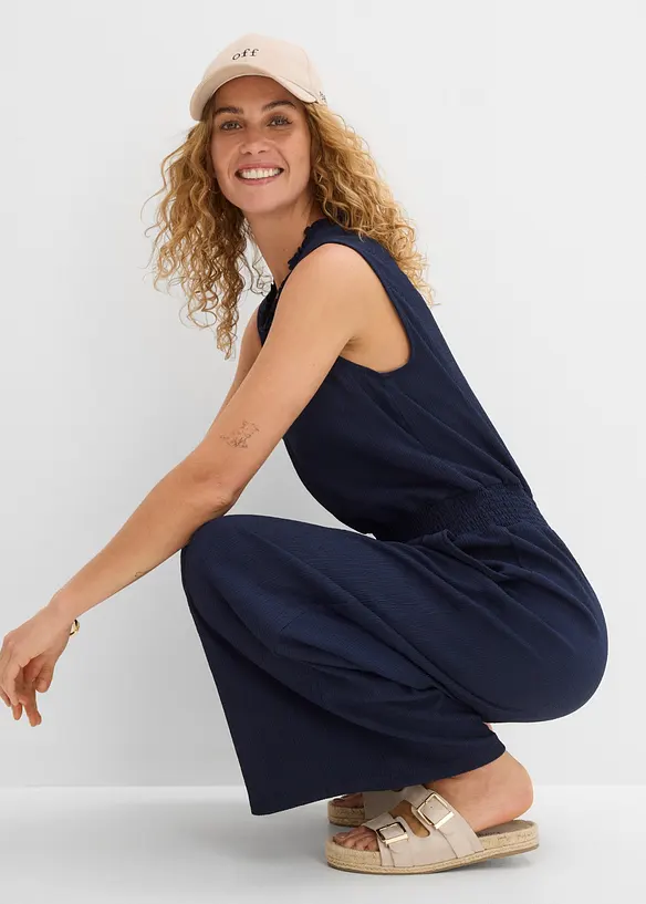 Jumpsuit i kr&auml;ppad jersey med struktur, bonprix