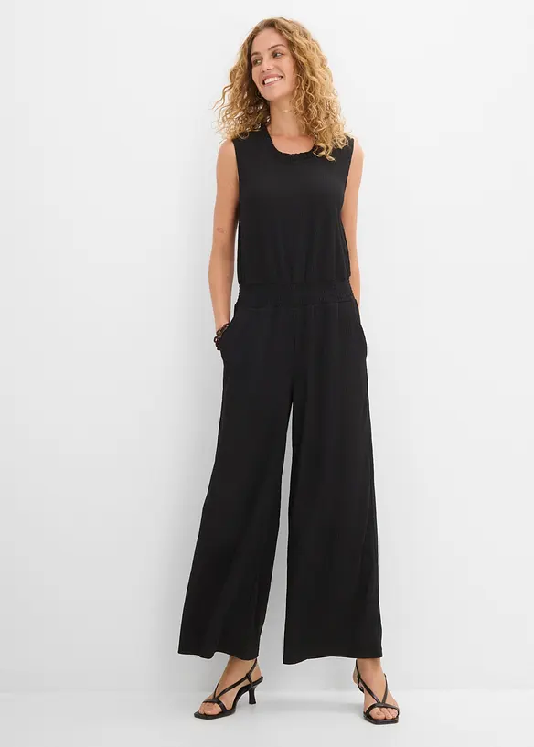 Jumpsuit i kr&auml;ppad jersey med struktur, bonprix