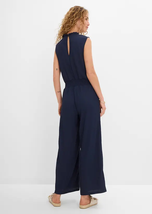 Jumpsuit i kr&auml;ppad jersey med struktur, bonprix