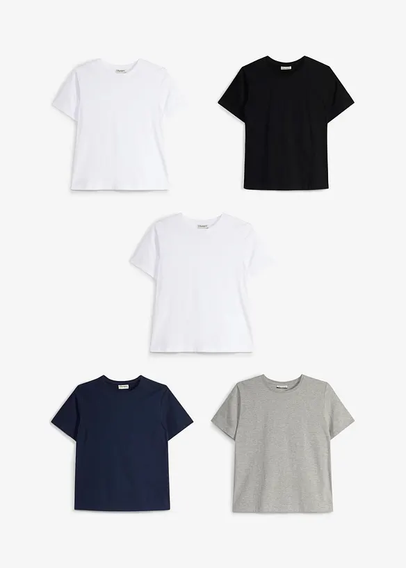 T-shirt med ekologisk bomull (5-pack), bonprix