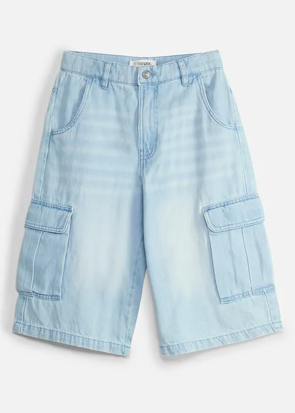 L&aring;nga jeansshorts med reglerbar midja, Baggy Fit, bonprix