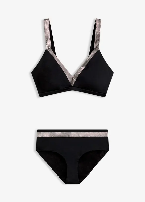 Bikini med silverf&auml;rgade inf&auml;llningar (2 delar), bonprix