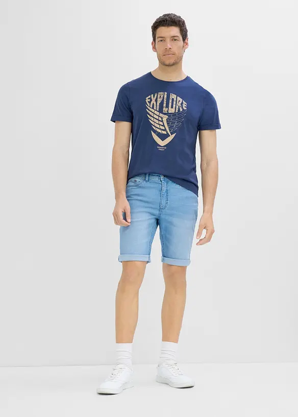 Stretchiga jeansshorts med f&ouml;rst&auml;rkt gren, Regular Fit (2-pack), bonprix
