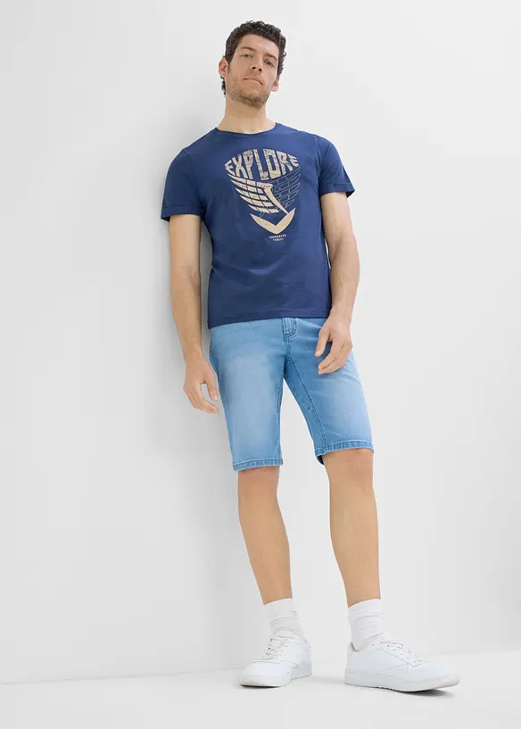 Stretchiga jeansshorts med f&ouml;rst&auml;rkt gren, Regular Fit (2-pack), bonprix