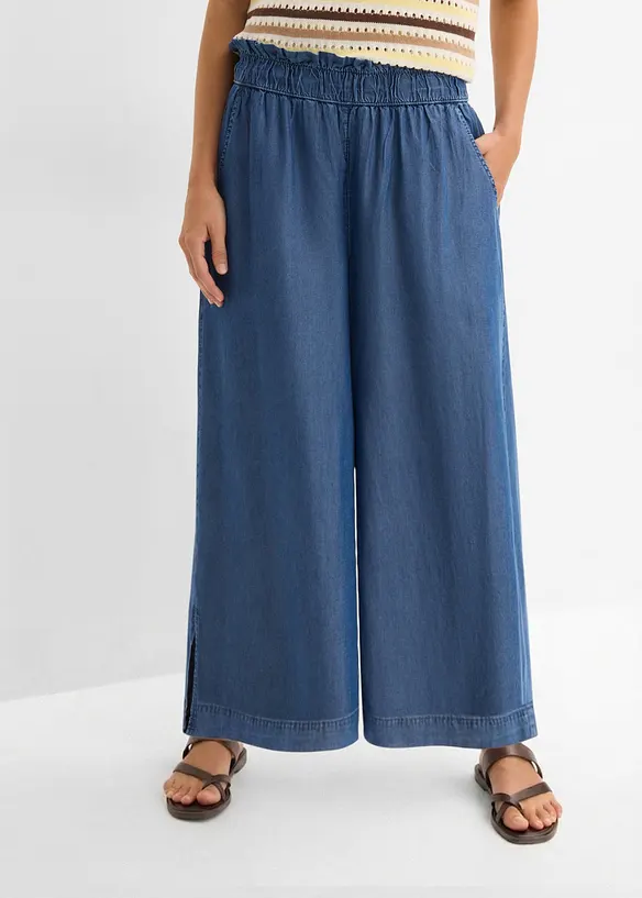 F&ouml;ljsamma palazzojeans med slits i sidan, 7/8-l&auml;ngd, bonprix