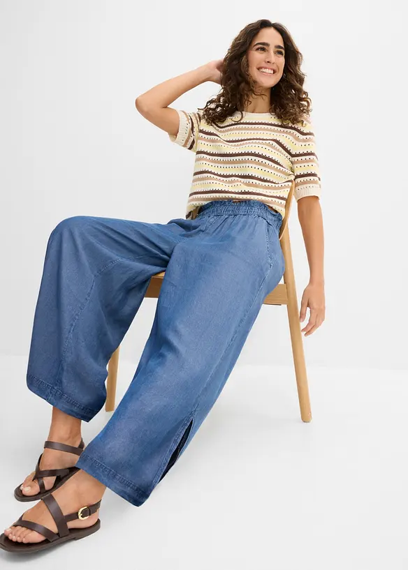 F&ouml;ljsamma palazzojeans med slits i sidan, 7/8-l&auml;ngd, bonprix