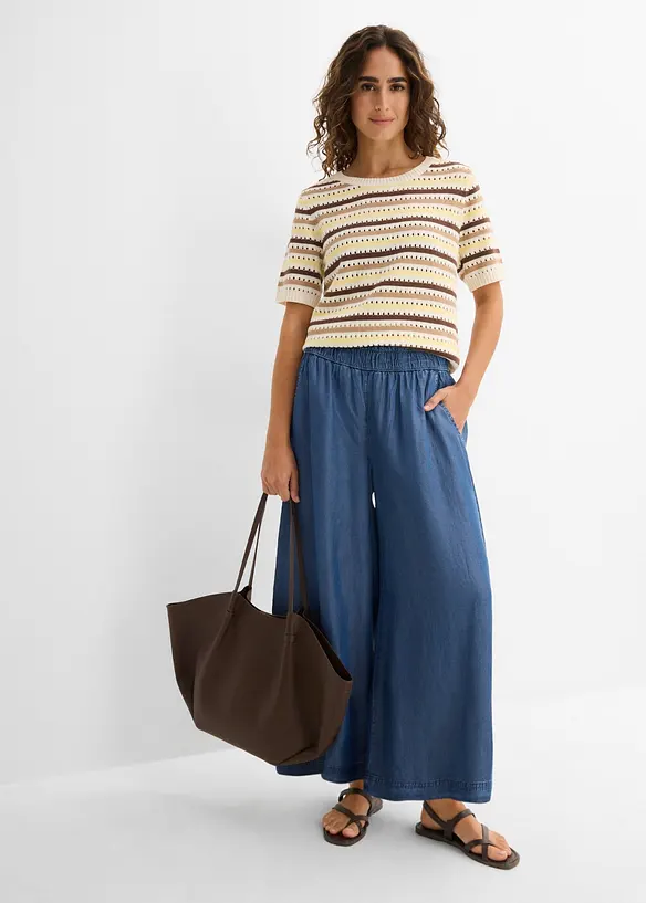 F&ouml;ljsamma palazzojeans med slits i sidan, 7/8-l&auml;ngd, bonprix