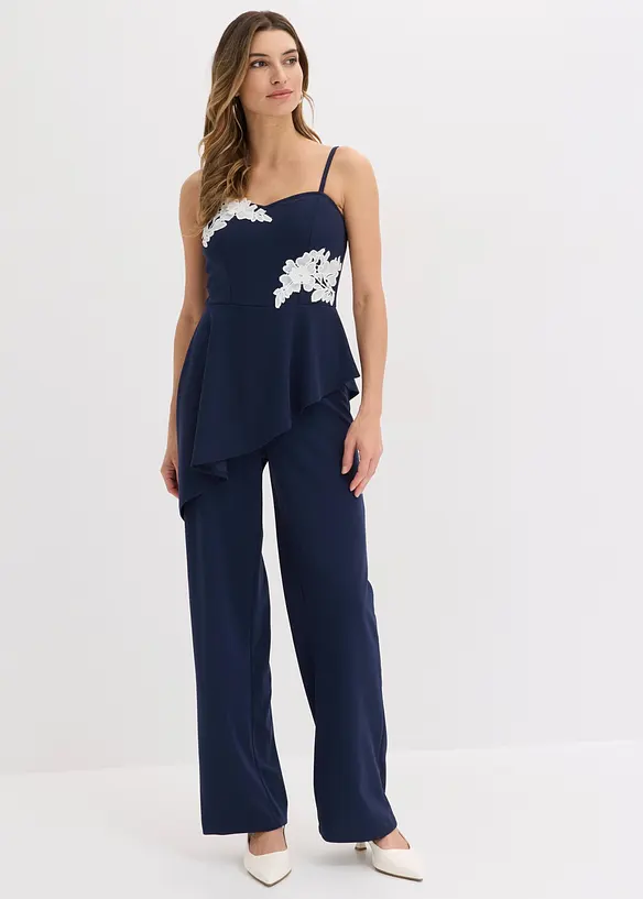 Jumpsuit med axelband och spetsapplikation, bonprix