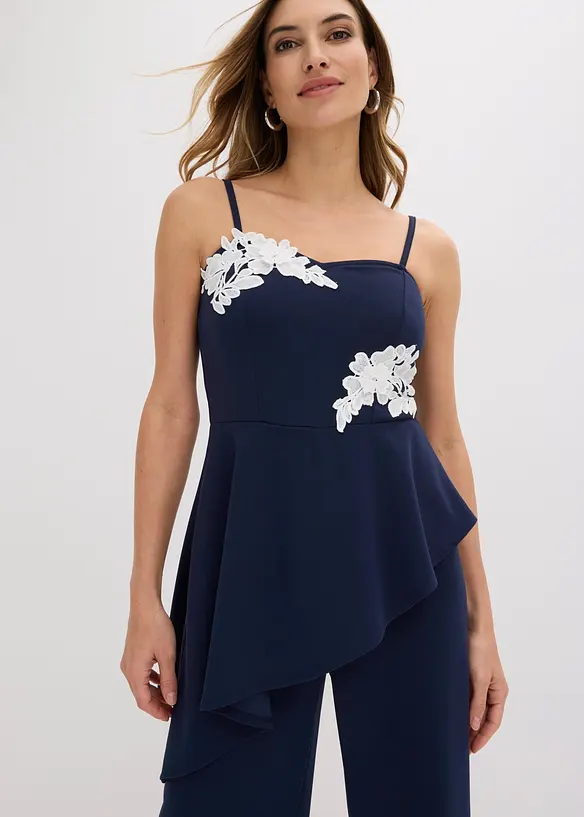 Jumpsuit med axelband och spetsapplikation, bonprix