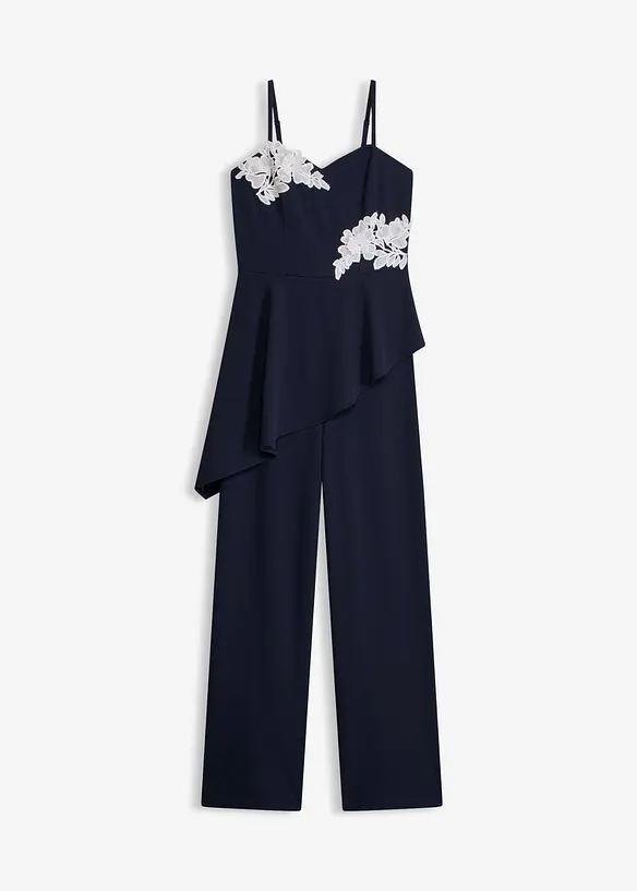 Jumpsuit med axelband och spetsapplikation, bonprix