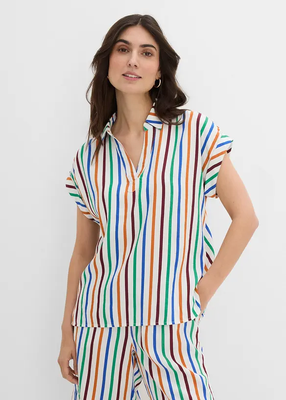 Kort&auml;rmad blus i viskosmix, bonprix