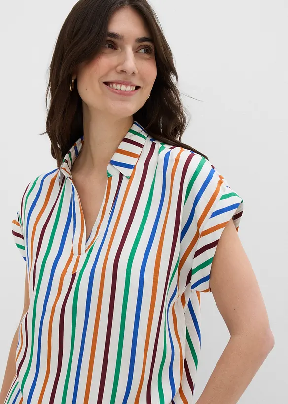 Kort&auml;rmad blus i viskosmix, bonprix