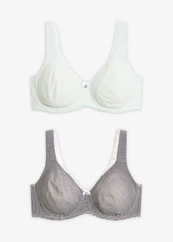 Ovadderad T-shirtbeh&aring; med bygel, i ekologisk bomull (2-pack), bonprix
