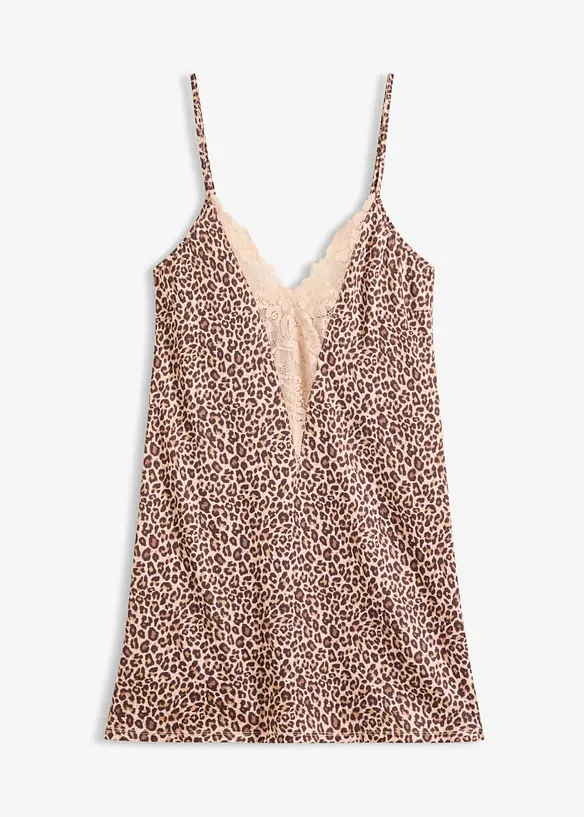 Neglig&eacute; i satin med leopardm&ouml;nster, bonprix