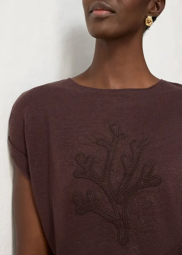 T-shirt i linne med broderi, bonprix