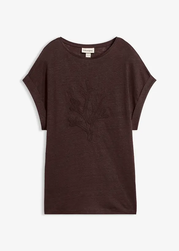 T-shirt i linne med broderi, bonprix