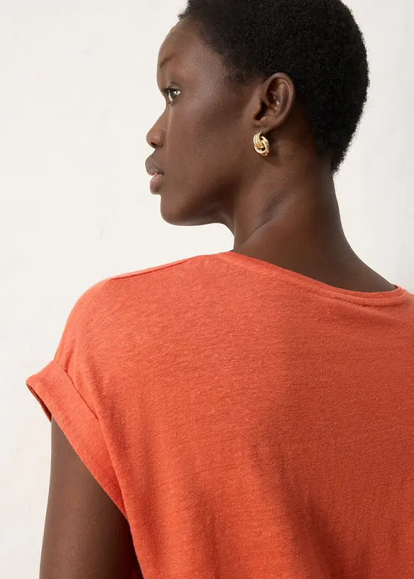 Tunn T-shirt i linne med broderi, bonprix