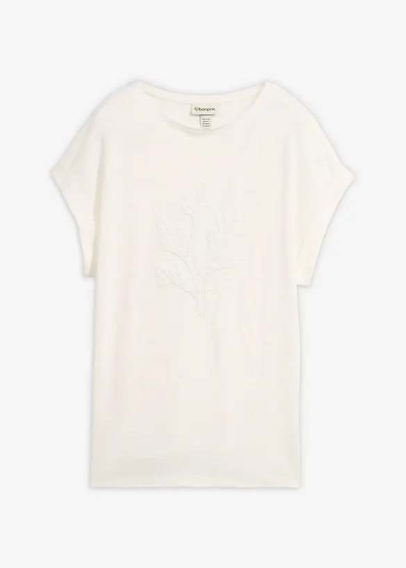 T-shirt i linne med broderi, bonprix