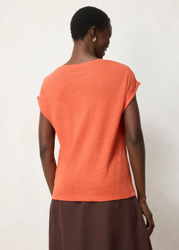 Tunn T-shirt i linne med broderi, bonprix
