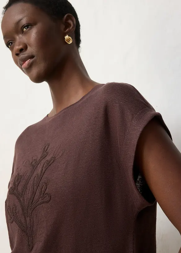 T-shirt i linne med broderi, bonprix