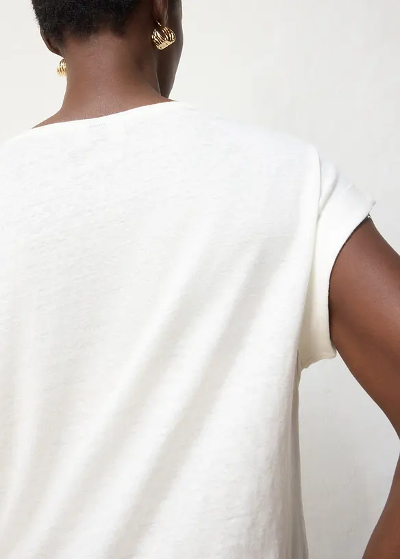 T-shirt i linne med broderi, bonprix