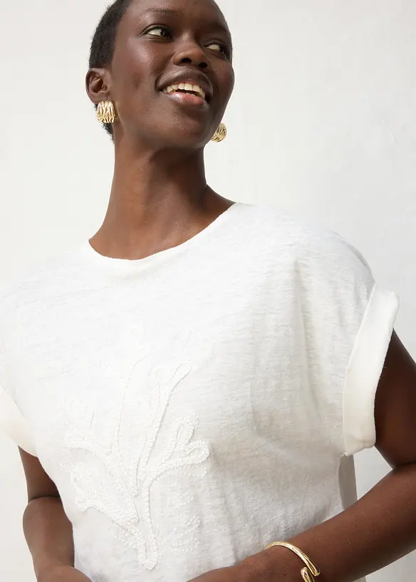 T-shirt i linne med broderi, bonprix